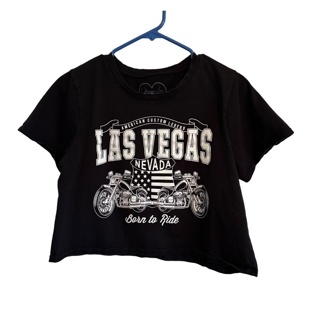 Obsessive Love Born To Ride Las Vegas Nevada Black Crop T-Shirt Women's XL